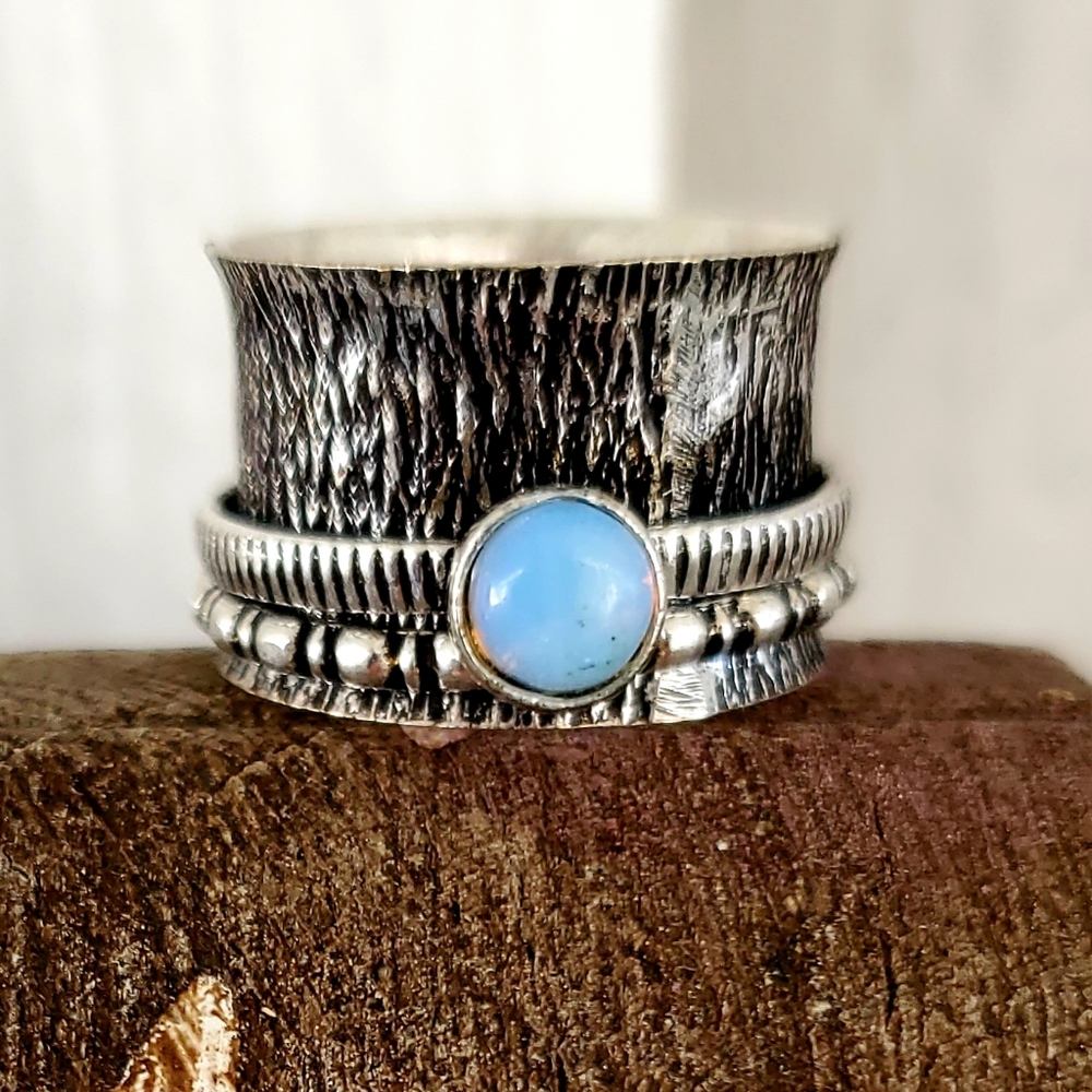 New Opalite 925 Silver Spinner Meditation Ring.